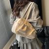 Sweet Bow Pleated Design Women Shoulder Bags Double-pocket Large Capacity Ladies Underarm Bag Solid Color Female Handbags Tote