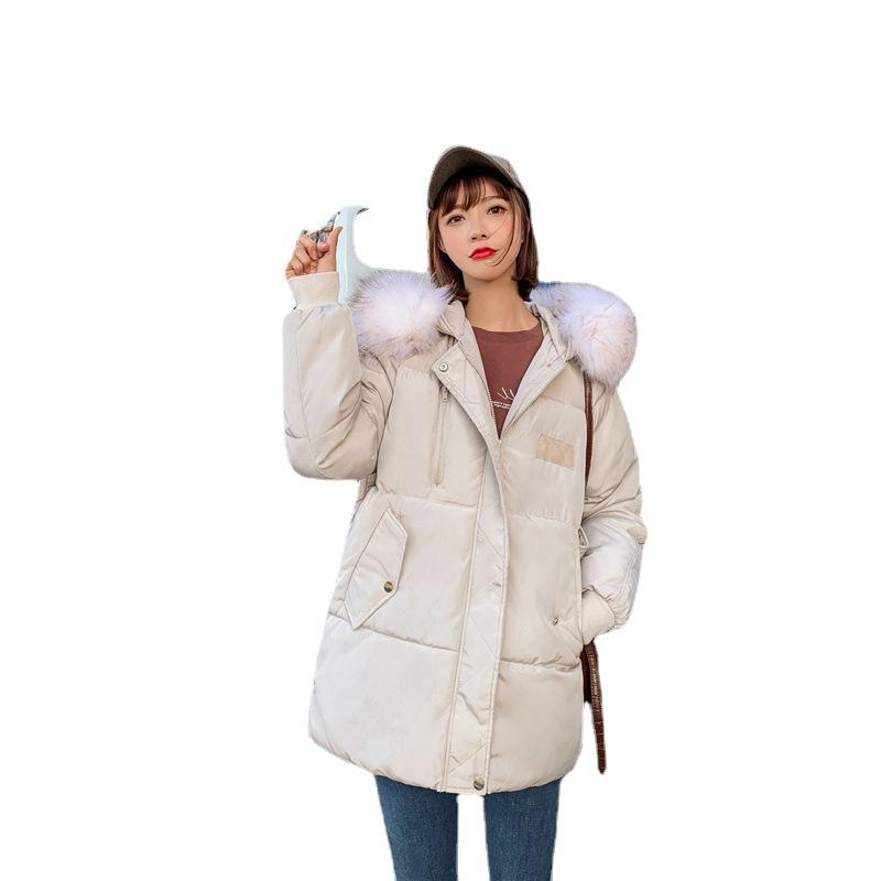 2025 Fall/Winter New Down Padded Jacket Girls' College Style Student Big Fur Collar Loose Cotton Jacket