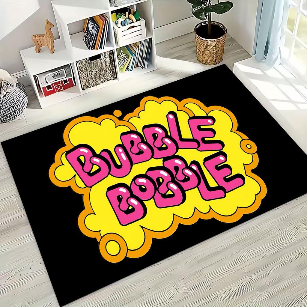 3D Retro Game Bubble Bobble Cartoon Gamer Rug for Bedroom Living Room Sofa Home Doormat Decor, Large Kid Play Non-slip Floor Mat