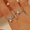 Bohemian Ocean Resort-Style Retro Ring Set: Turtle & Starfish Design