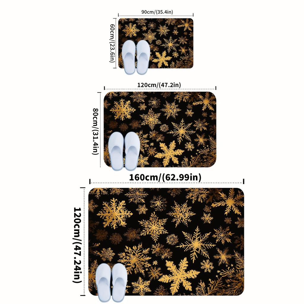 1pc Creative Golden‑Snowflake Print Area Rug, Washable Indoor Floor Mat for Entryway, Game Room, Living Room, Study, Bedroom