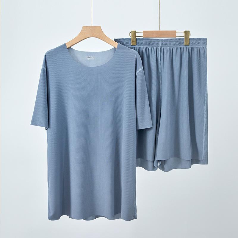 Пижама Cool Ice Silk: Короткий рукав, легкий, бесшовный, однотонный, повседневная домашняя одежда для пар XL синий