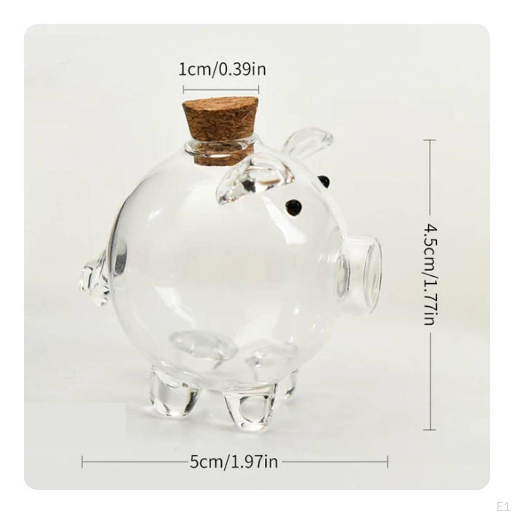 Mini Pig Glass Bottle Valentine's Day Gift Transparent Money Bank Compact Size Clear