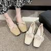 Flat-soled single shoes 2025 new Korean version shallow mouth square head versatile fairy style lace flat heel Mary Jane shoes grandma shoes