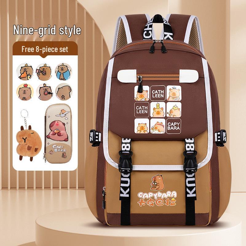 Ryggsäck med stor kapacitet och vattentät kapybara för barn - Lättviktig, ryggskyddande skolväska