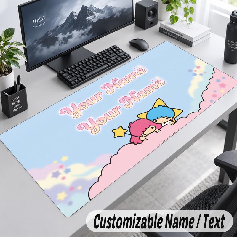Little Twin Stars Personalized Large Mouse Pad Custom Name Text Extended Desk Mat Gaming Mousepad