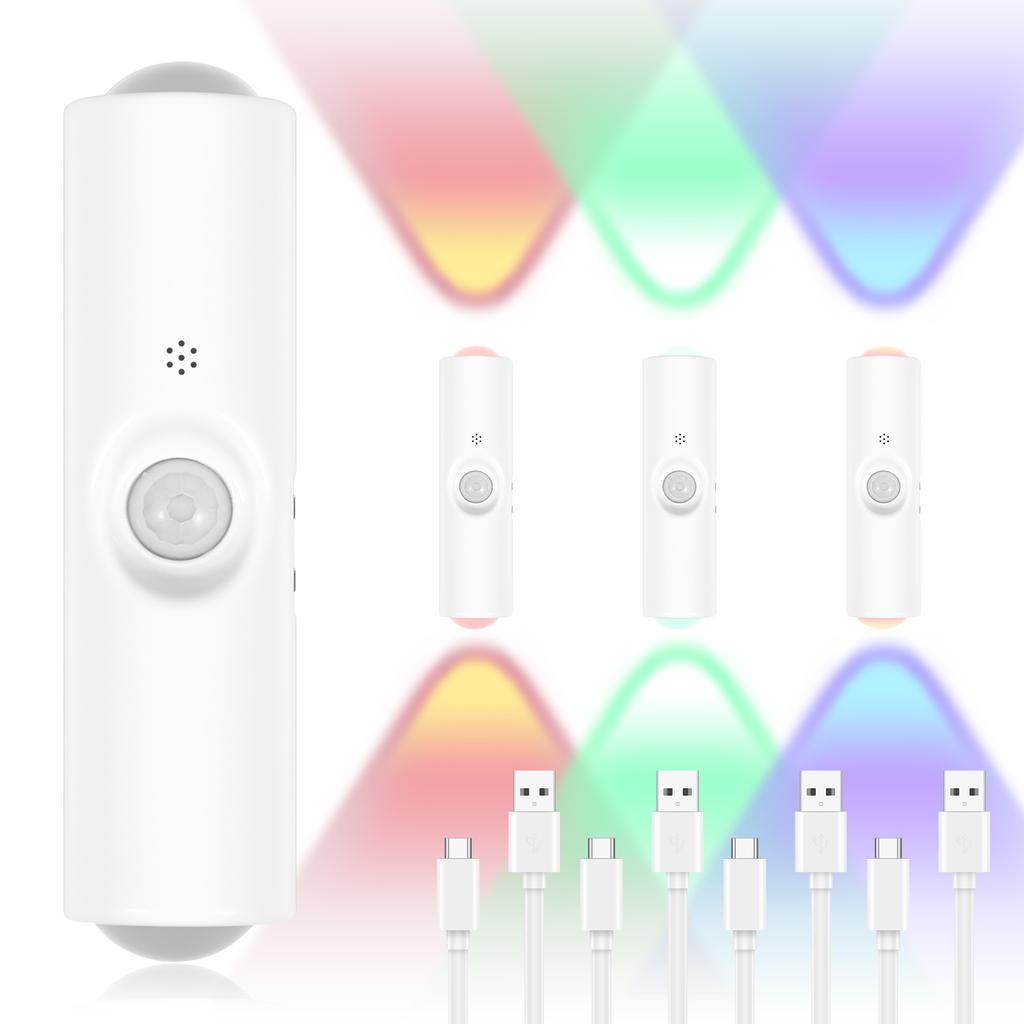 Double-head LED Night Light with Motion Sensor RGB Rechargeable Magnetic Wall Lamp Mood Ambient Light for Cabinet Hallway Stair