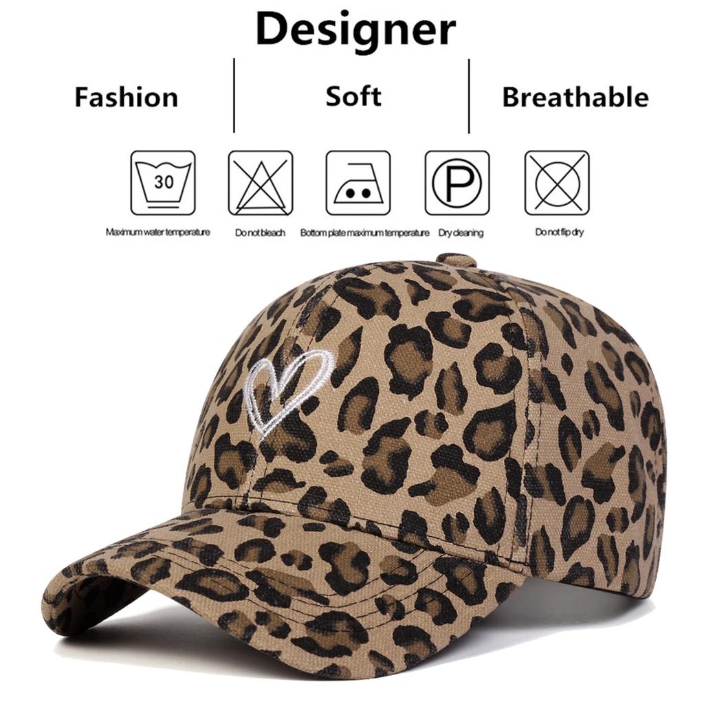Baseball Print Leopard Stitching Embroidered Love Neutral Gender Women  Men For Caps Spring And Autumn Outdoor Adjustable Casual Hats Sunscreen Hat