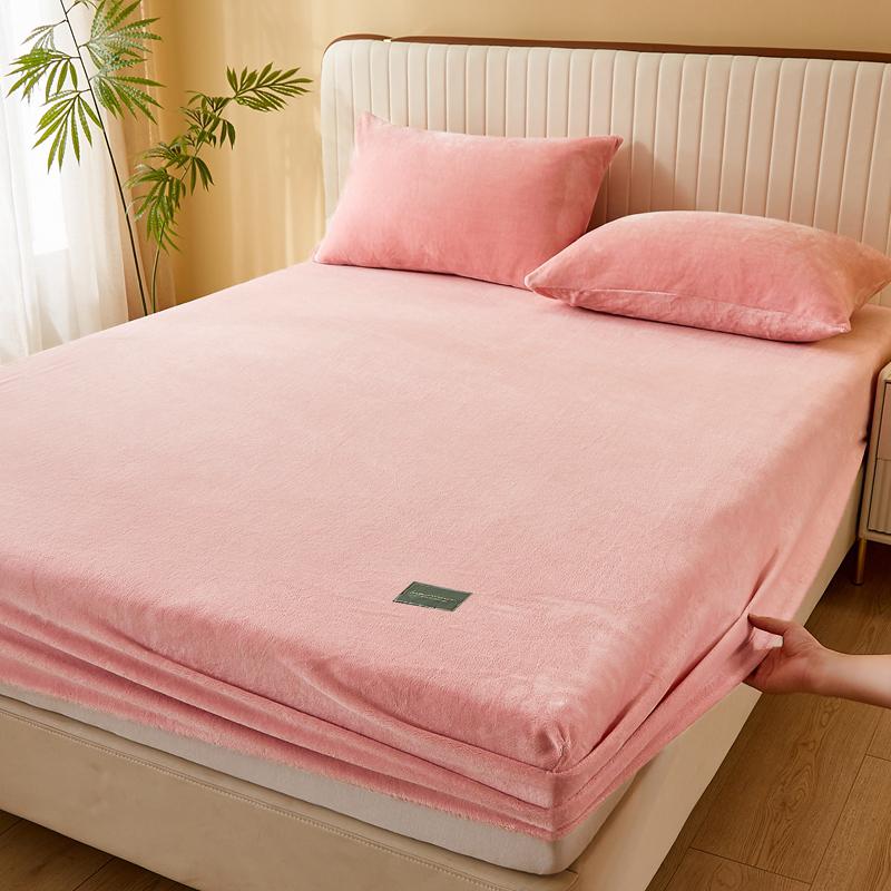 Simple Solid Color Fitted Sheet Nordic Mattress Cover Plush Bed Sheet Winter Warm Elastic Soft Bed Sheet with Elastic Band