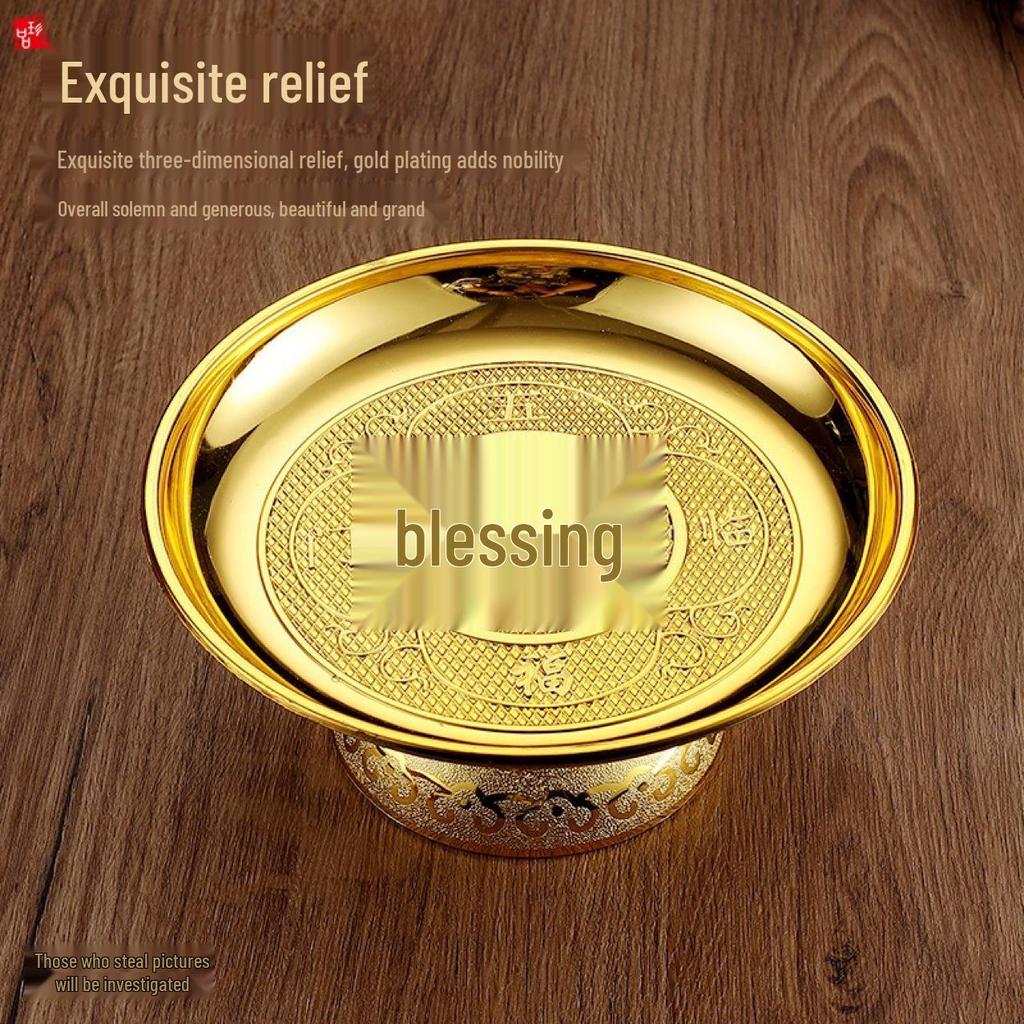 Gouden Serie Plastic Fruitschaal & Offer Set: Keramieklook met Offerbord, Kopje, Kom, Wijnkan, Theepot en Eetstokjes.