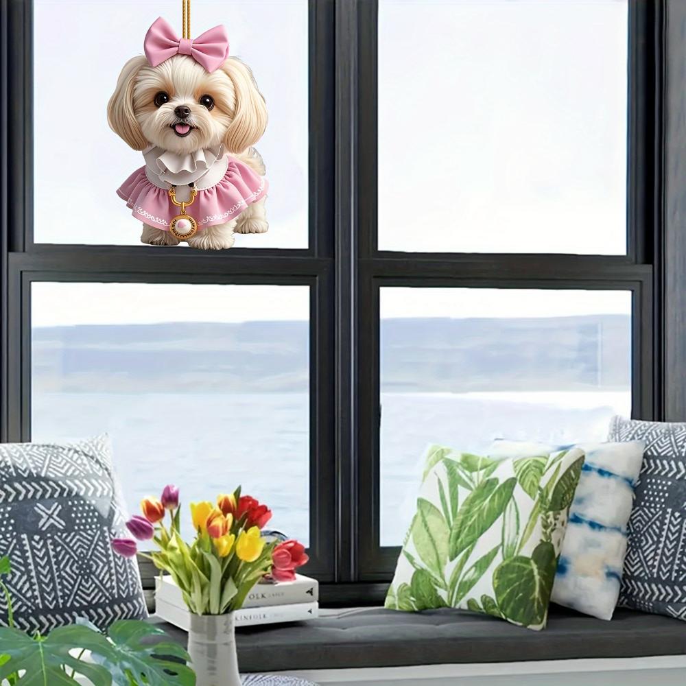 Adorable Shih Tzu Acrylic Pendant - Realistic 2D Car Rearview Mirror Decoration, Perfect for Anniversaries, Valentine's Day and Christmas