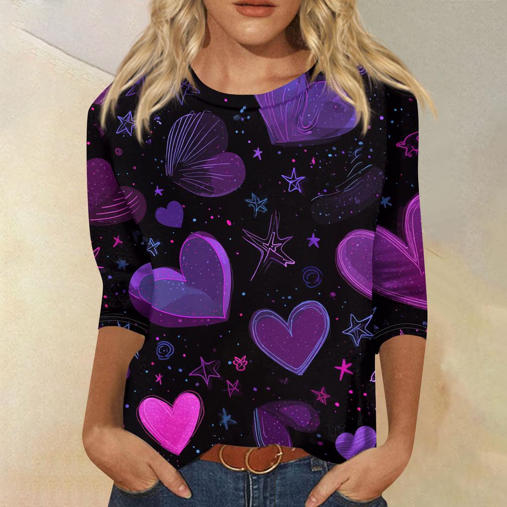 Women's Fashion Casual Round Neck Three-quarter Sleeve Carnival Print T-shirt Top