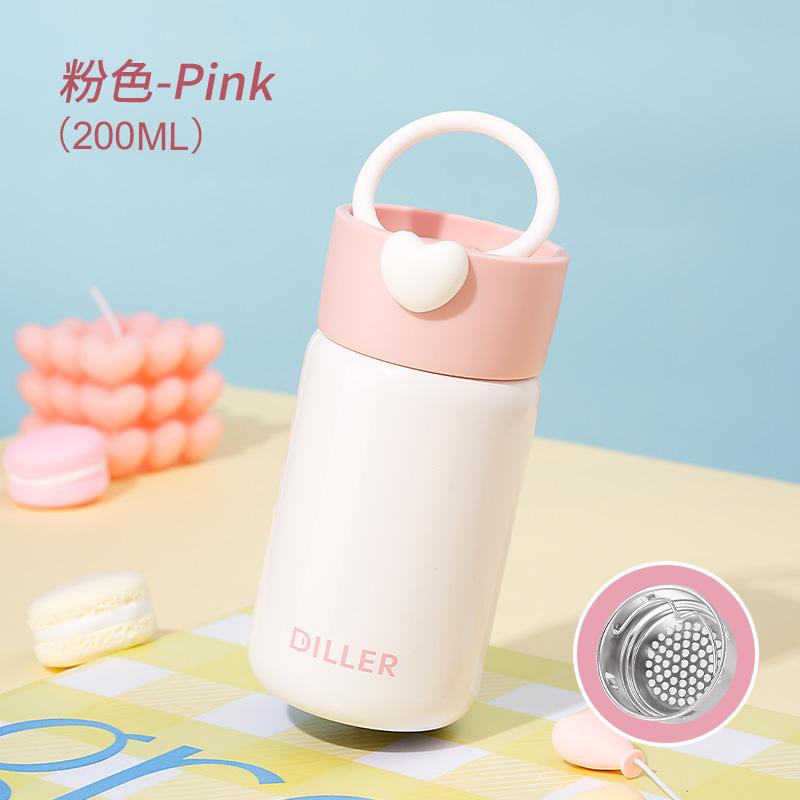 200/280ml Cute Heart Pocket 316 Stainless Steel Insulated Cup, Hidden Handle Thermal Flask for Daily 316 stainless steel
