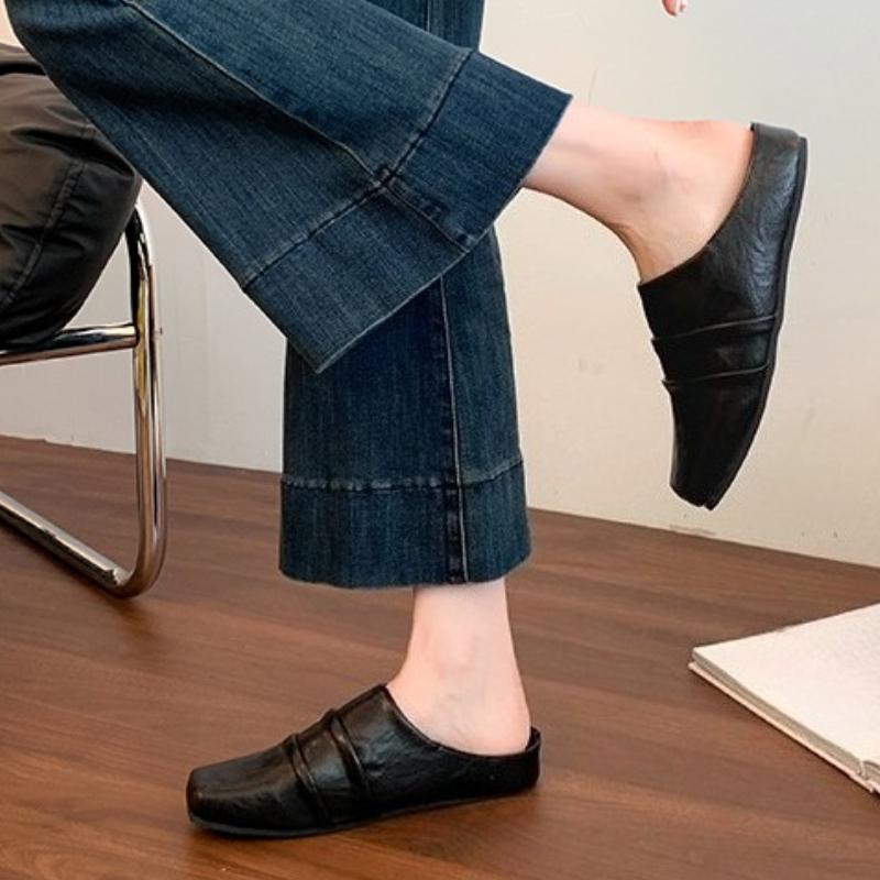 Fashion Women Flats Slippers Square Toe Mules Shoes Fashion New Sandals Elegant 2025 Summer Slingback Sneakers Woman Flip Flops Slides