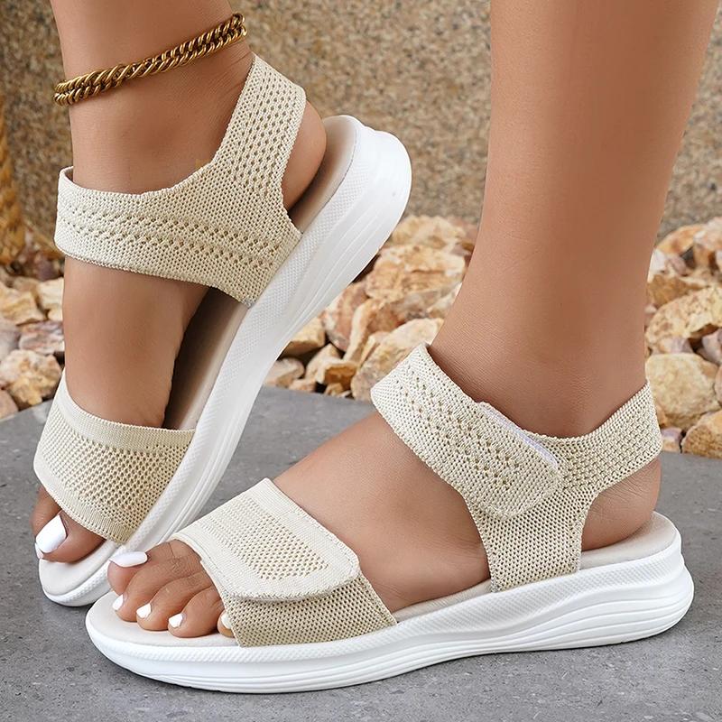 

Fashion Women s Summer Casual Platform Sandals Comfortable Non Slip Beach Shoes Woman Soft Sole Lightweight Walking Sandalias Mujer 2025 42 бежевый