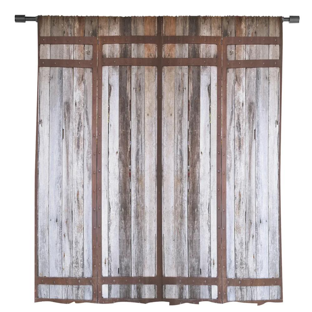 Farm Barn Wooden Door Tulle Drapes Ideal for Living Room Print Sheer Voile Curtain Bedroom Window Screening Drapes Blinds Home Decor