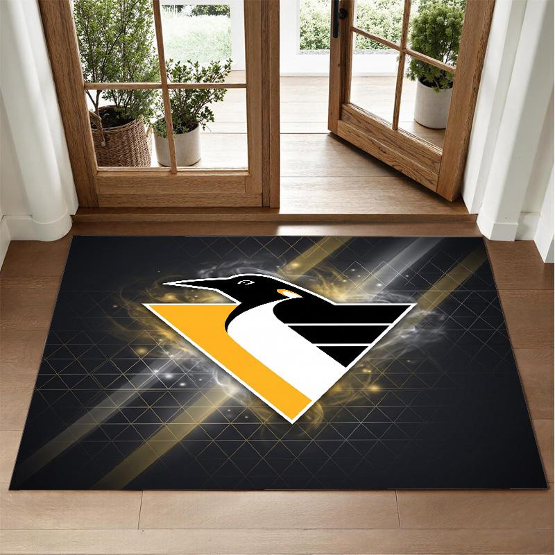 Pittsburgh Penguins Design Crystal Velvet Rug Soft Decorative Mat for Bedroom Entrance