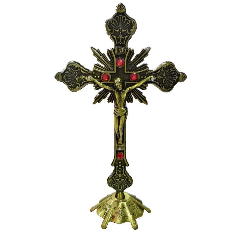 Exquisites Metal Tabletop Crucifix Figurine Unique Stylish Designs Enhances Living Space Enthusiasts Collection