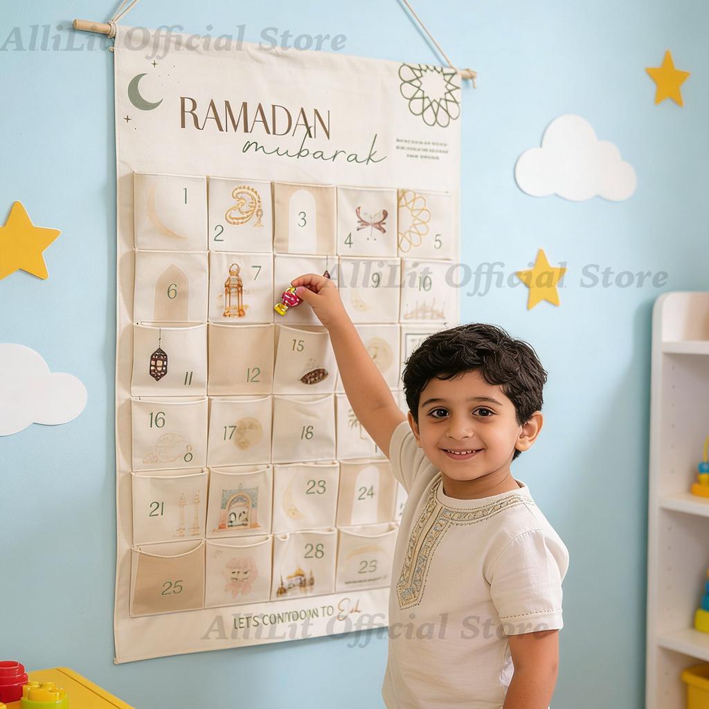 Ramadan Advent Calendar for Muslim Islamic Kid Kareem Wall Hanging Home Decoration 30 Day Countdown Calendar Eid Ornament