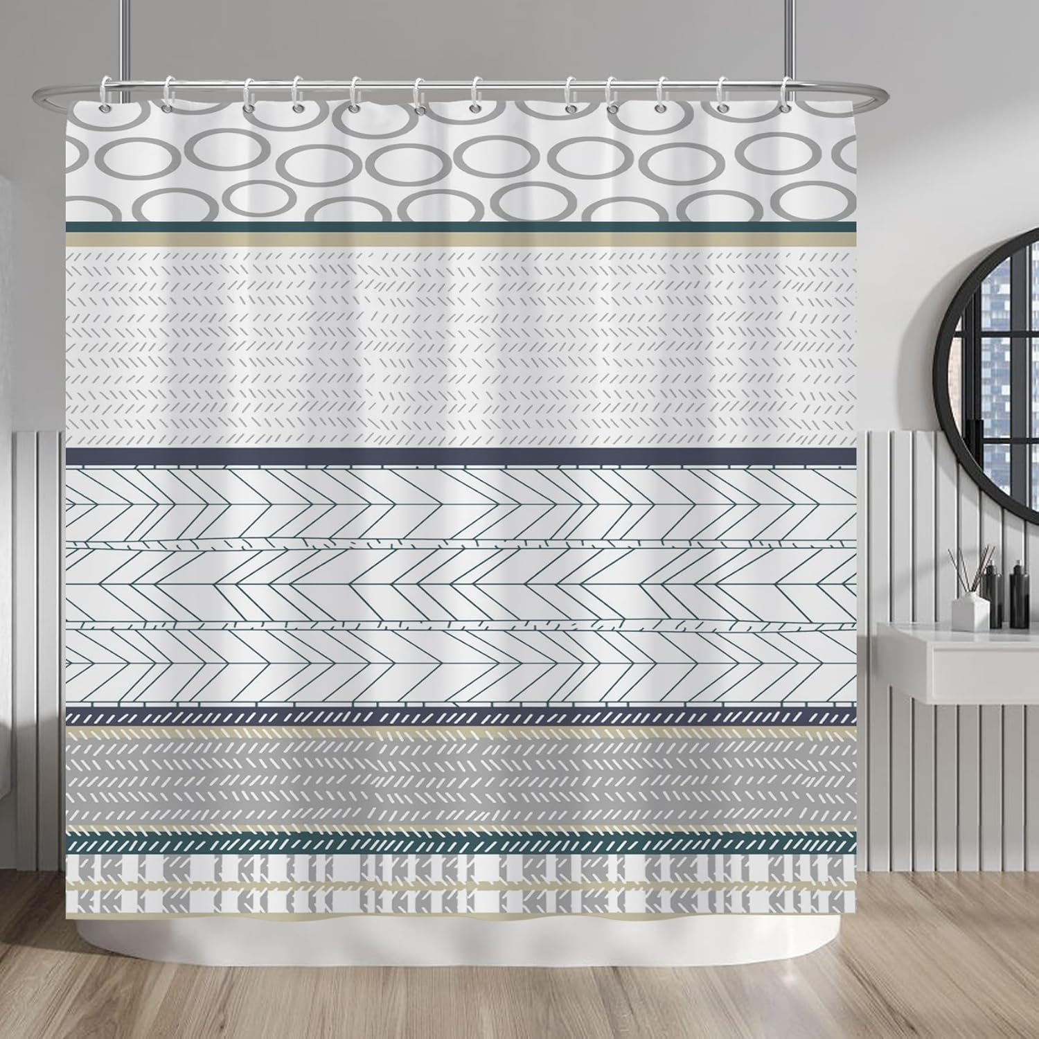 

Geometric Pattern Shower Curtain Modern Tribal Design White Gray Blue Bath Decor Waterproof Fabric Bathroom Accessories Home W60H190(CM)-1 Pcs
