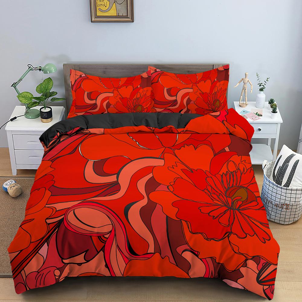 Comforter Red Rose King Queen Valentine'S Day Wedding Couple Flower Bedding Set 2/3Pcs Love Heart Floral