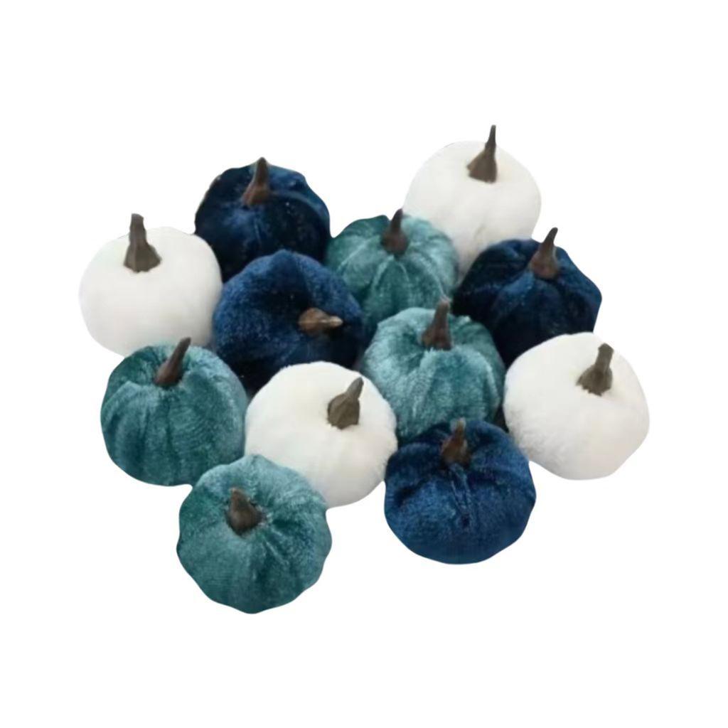 12Pcs Velvet Pumpkins Artificial Pumpkins Set Basket Filler Foam Pumpkin