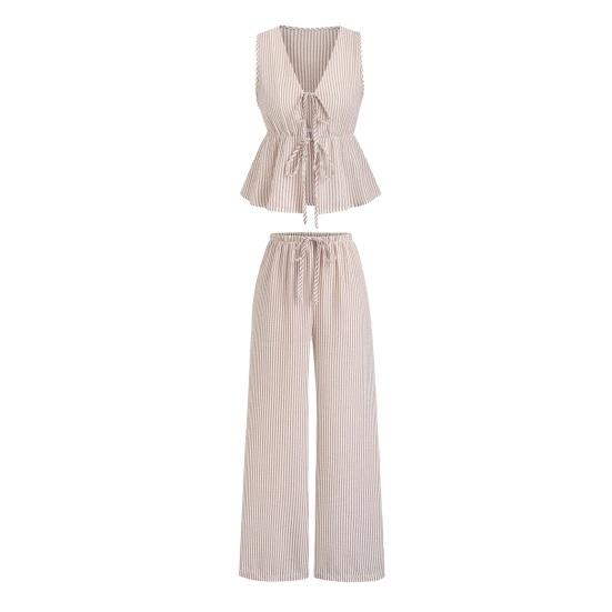 

Women s Striped 2 Piece Outfits Tie Front Ruffle Tank Top And Wide Leg Pants Sets Summer Casual Sleeveless Lounge Sets XL