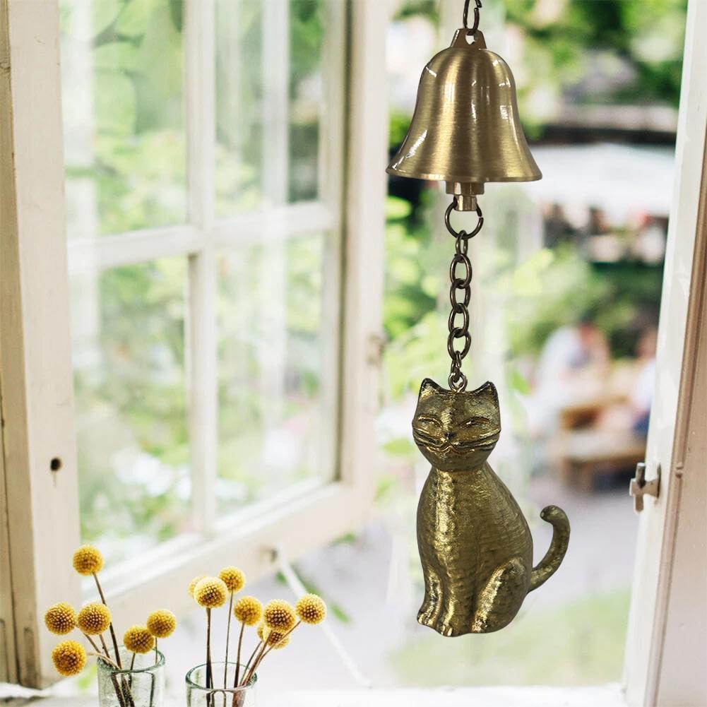 Brass Cat Wind Chime Handcraft Cute Cat Wind Chime Unique Kitten Wind Chime Memorial Windchime for Door and Window Decoration