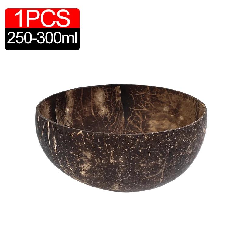 6/1PCS Natural Coconut Bowl Set Wooden Salad Ramen Bowl Coconut Wood Spoon Set Coco Smoothie Kitchen Tableware Coconut Bowl