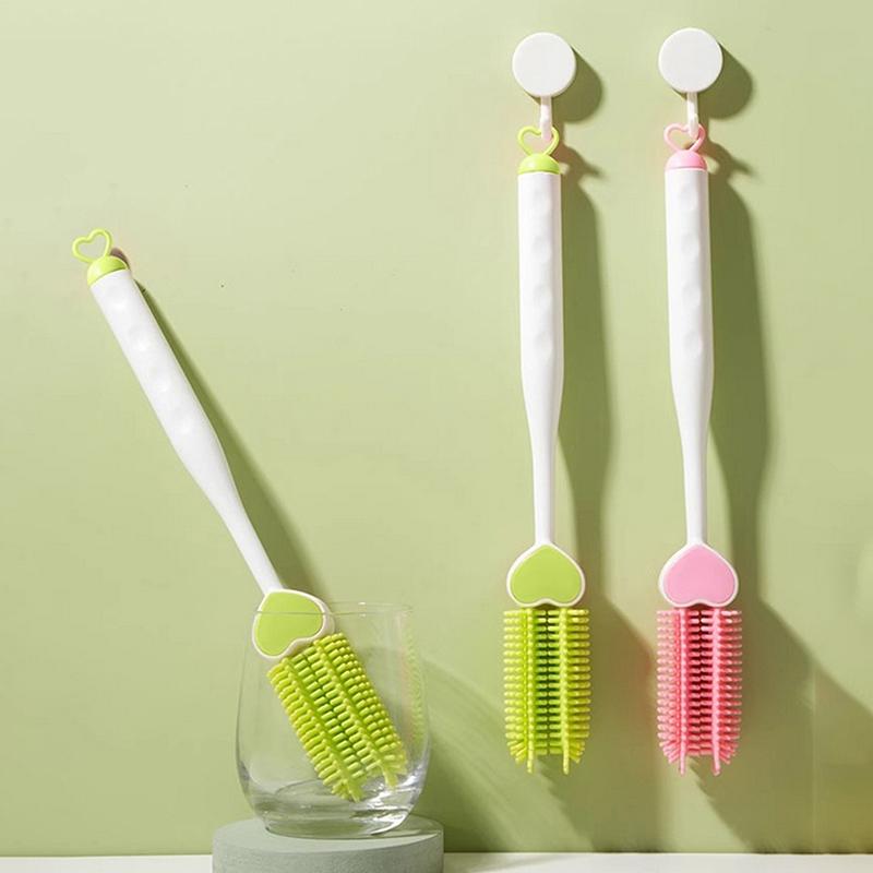 Silicone Milk Bottle Brush Long Handle Water Glass Cup Cleaning Brush Multifunctional Kitchen Cleaning Tool