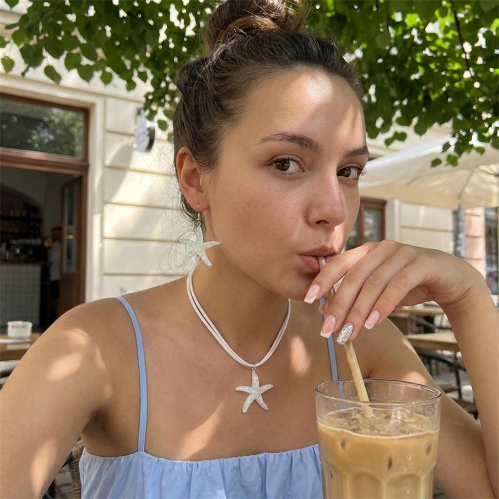 Boho Resin Starfish Necklace Earrings Set for Women Summer Beach Vacation Glitter Sea Star Choker Ocean Jewelry Accessories