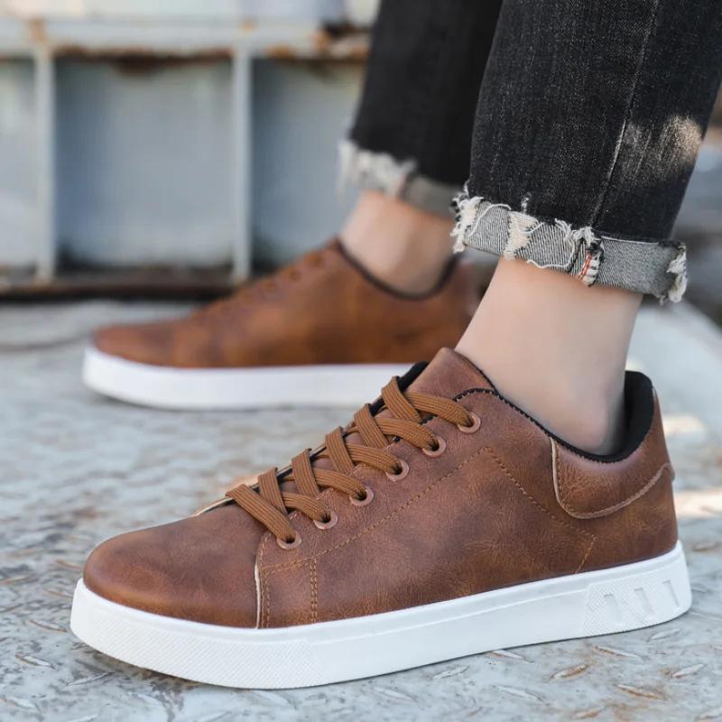 Classic Men Leather Shoes Spring Summer New Trendy All-match Platform Casual Shoes Loafers British Leather Sneakers Flats Shoes