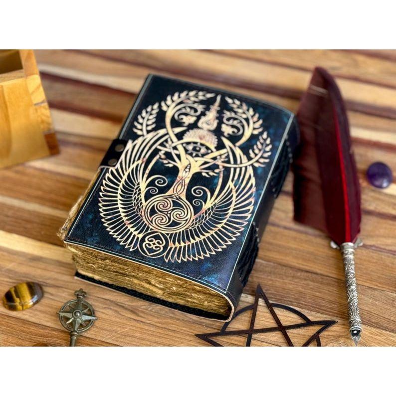 Handmade Leather Journal with Deckle Edge Paper Third Eye Grimoire Journal Antique Blank Spell Wiccan Notebook Horror Special Book