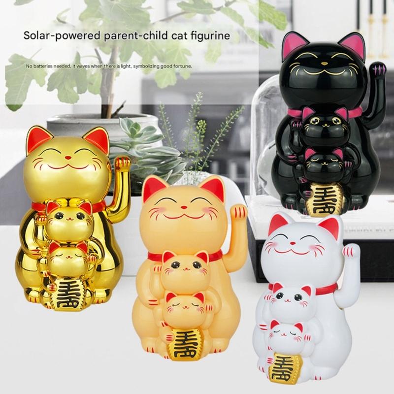 Lucky Cats Waving Arm Set,Solars Fortune Cats Statue Decoration Fengshui Ornament for Car Home,Office Restaurants Decors