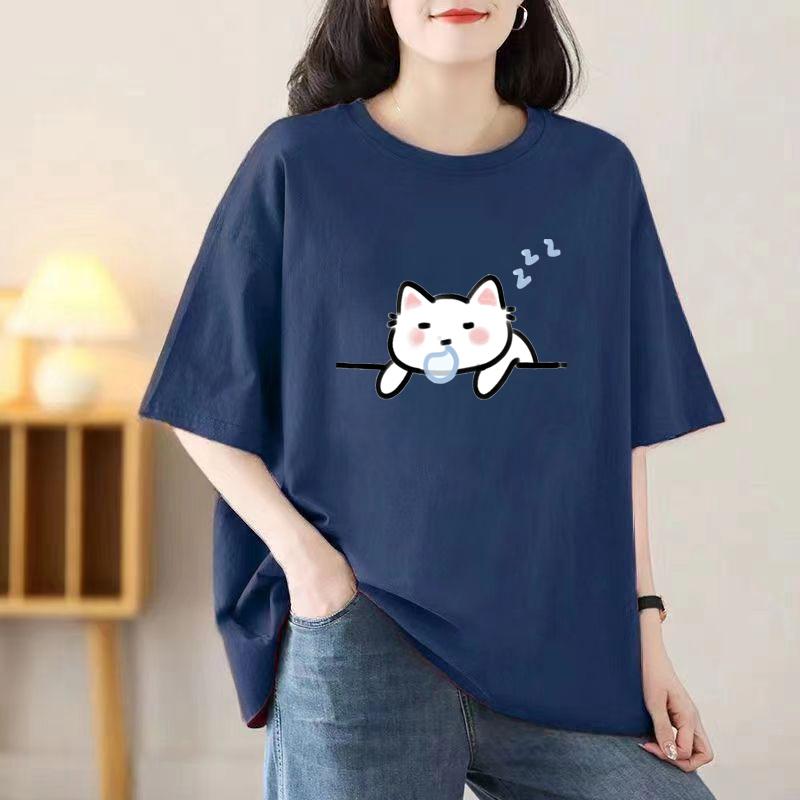 Ladies Summer Popular Short-sleeved T-shirt Cotton Breathable Loose Top Printed T-shirt Casual