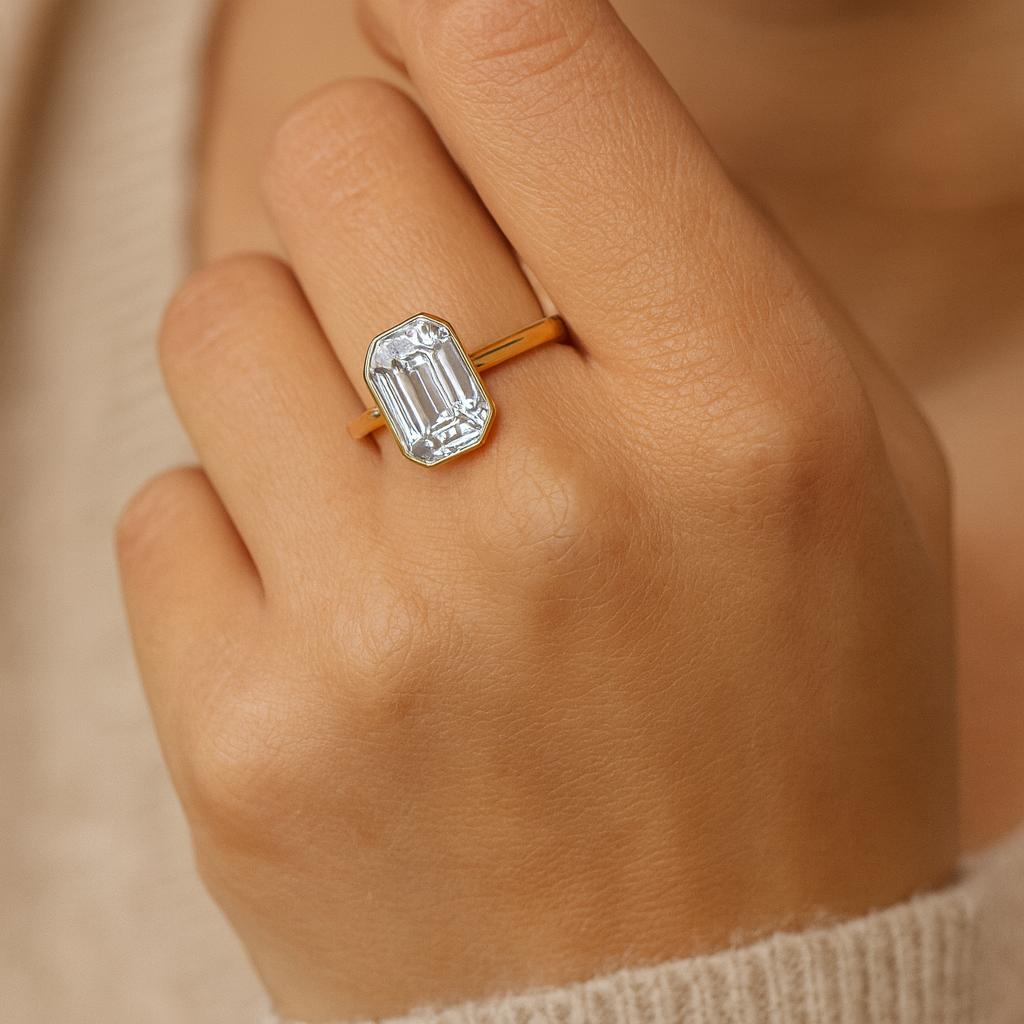 Single Gemstone Ring, solitaire statement ring, Bezel Set Gold Plated Ring, Minimalist git for her, Custom Made gif for her