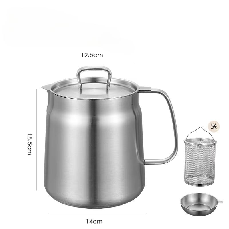 304 Stainless Steel Oil Filter Pot with Strainer Deep Fryer Basket for Kitchen Multi-function Frying Net Tank Grease Container