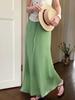 Saia Midi Elástica com Cordão de Cintura Alta em Tencel Estilo Coreano - Feminina Primavera/Verão Fluida Casual Corte Reto Bodycon