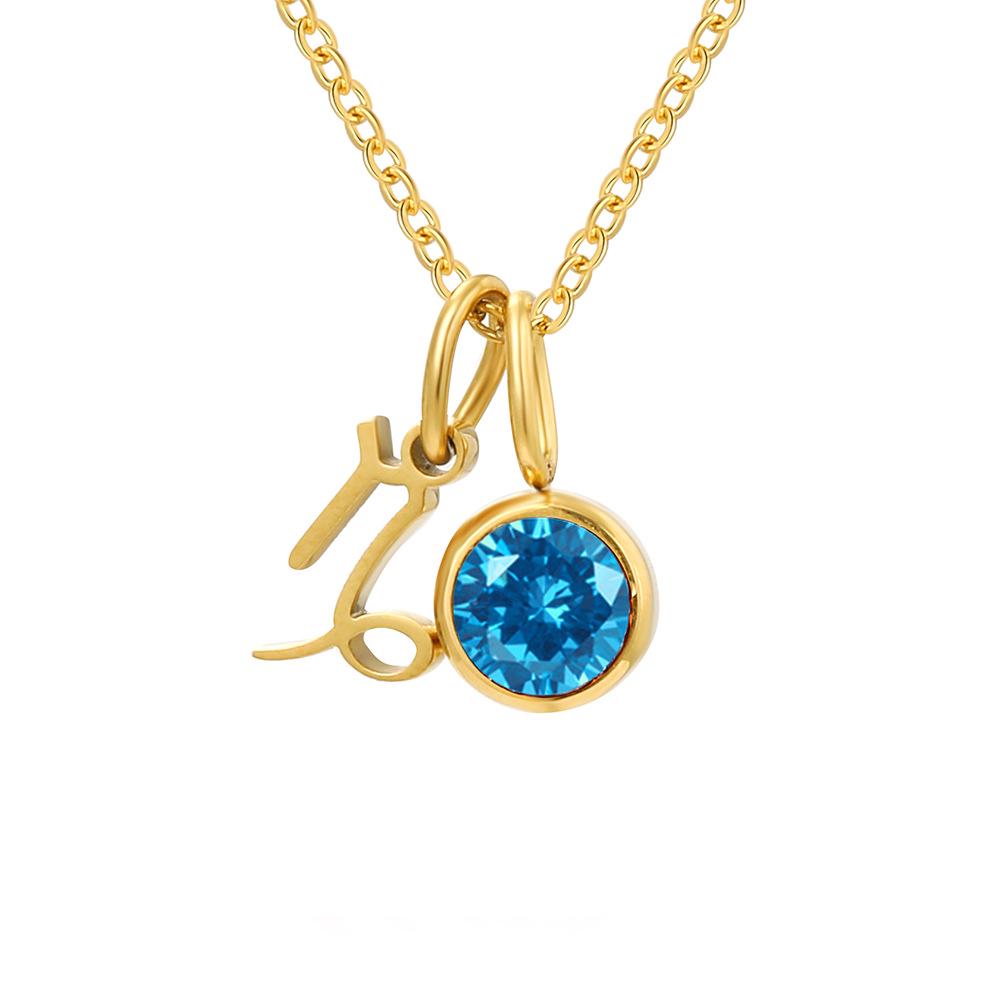 eManco Zodiac Rune Necklace with Rhinestone Birthstone in Stainless Steel