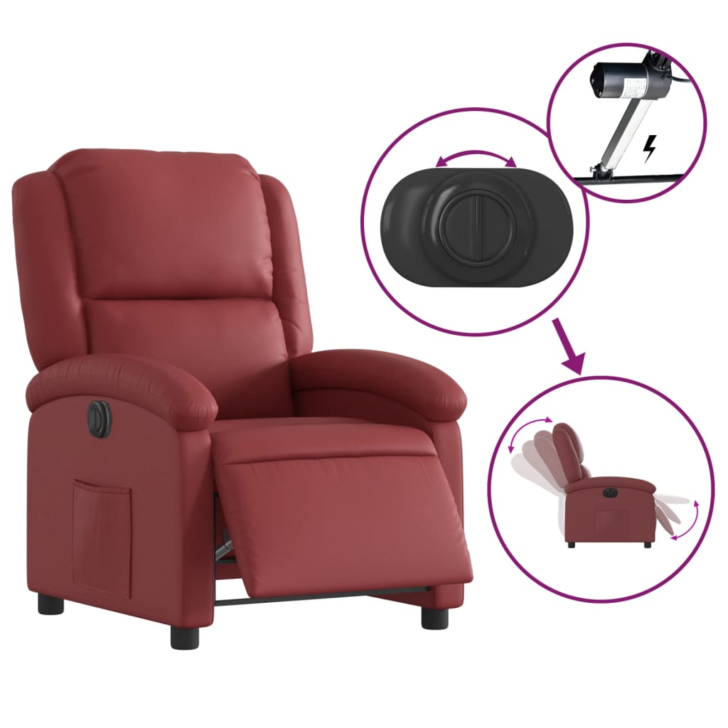 Electric Recliner Chair Burgundy Synthetic Leather