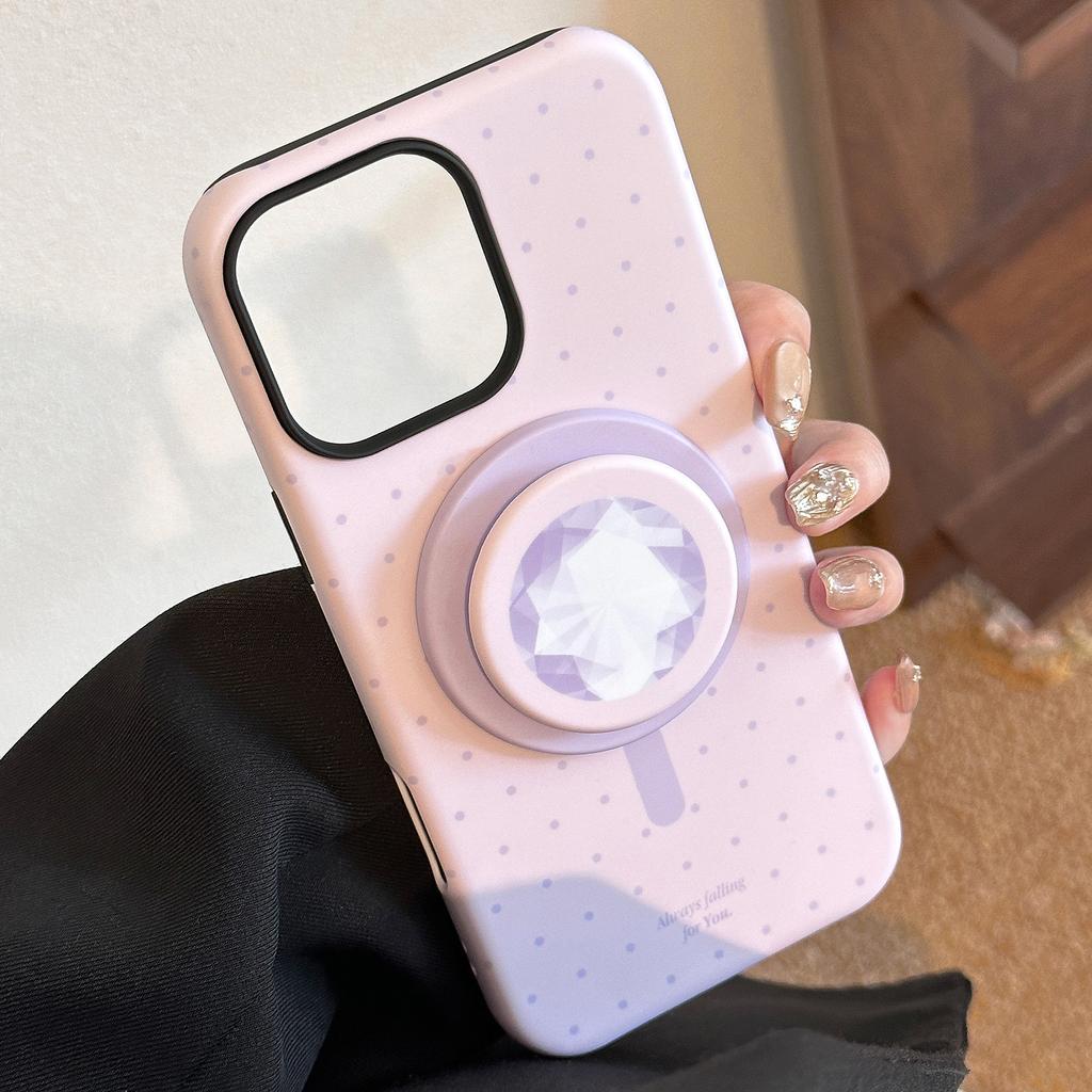 Diamond Magnetic Bracket IPhone 16 Promax IPhone Case 14 Suitable for 13 Philin 15 Color Polka Dot 11