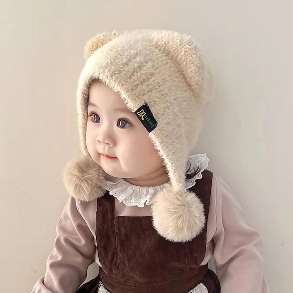 Plush Ear Protection Caps Windproof Cartoon Pompom Hat Soft Earflap Cap  Kids