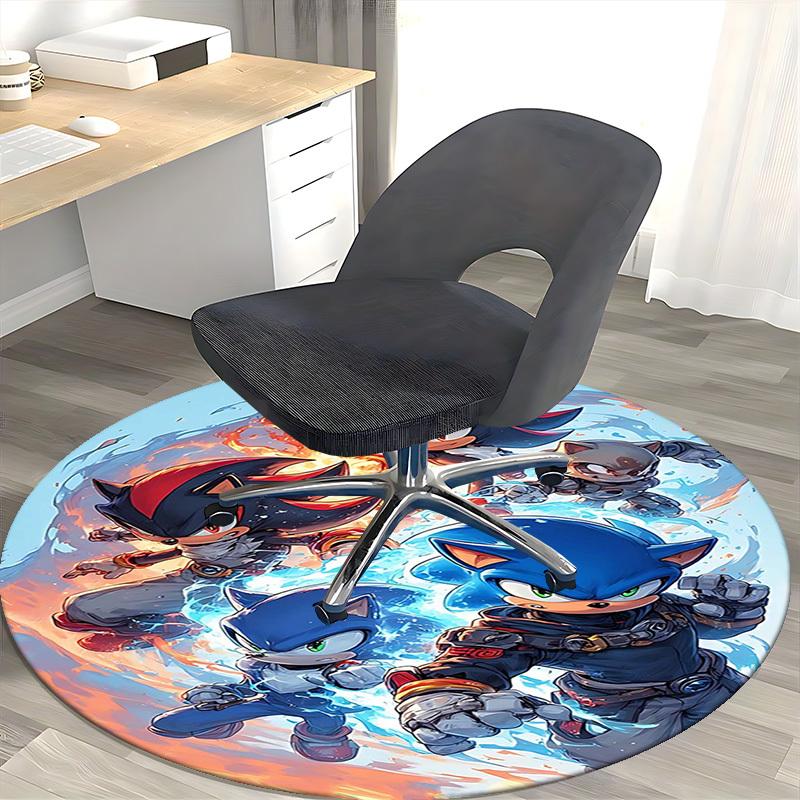1pc Sonic the Hedgehog Anime Cartoon Design Round Carpet - Office Chair Mat, Non-Slip Rug for Home Decor, Living Room, Bedroom, Game Room, Dormitory,