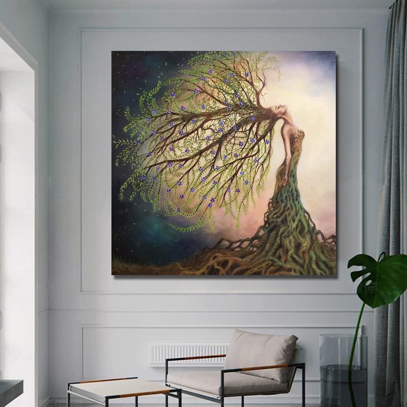 Abstract Girl Tree Hair Posters Canvas Painting Wall Art Pictures For Living Room Home Decoration Modern Prints