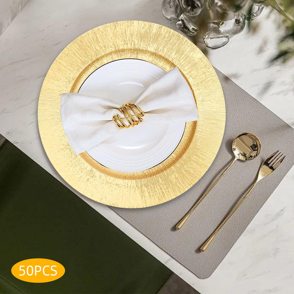 Elegant Gold Charger Plates Set, Round Reusable Serving Plates for Parties, Weddings, Events - Set of 50, 12.99 Inch Diameter