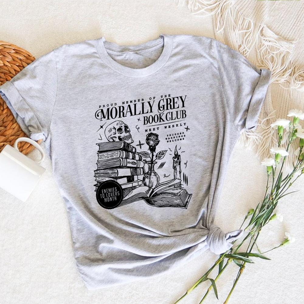 Morally Grey Book Club T-Shirt Dark Romance Shirts Spooky Season Tee Bookish Top Vintage Bookish Shirt for Book Lover Gift