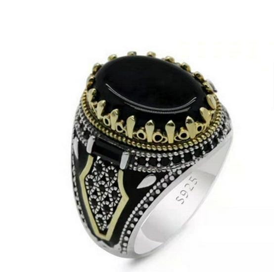 Viya Retro Zweifarbiger Herrenring mit Schwarzem Achat