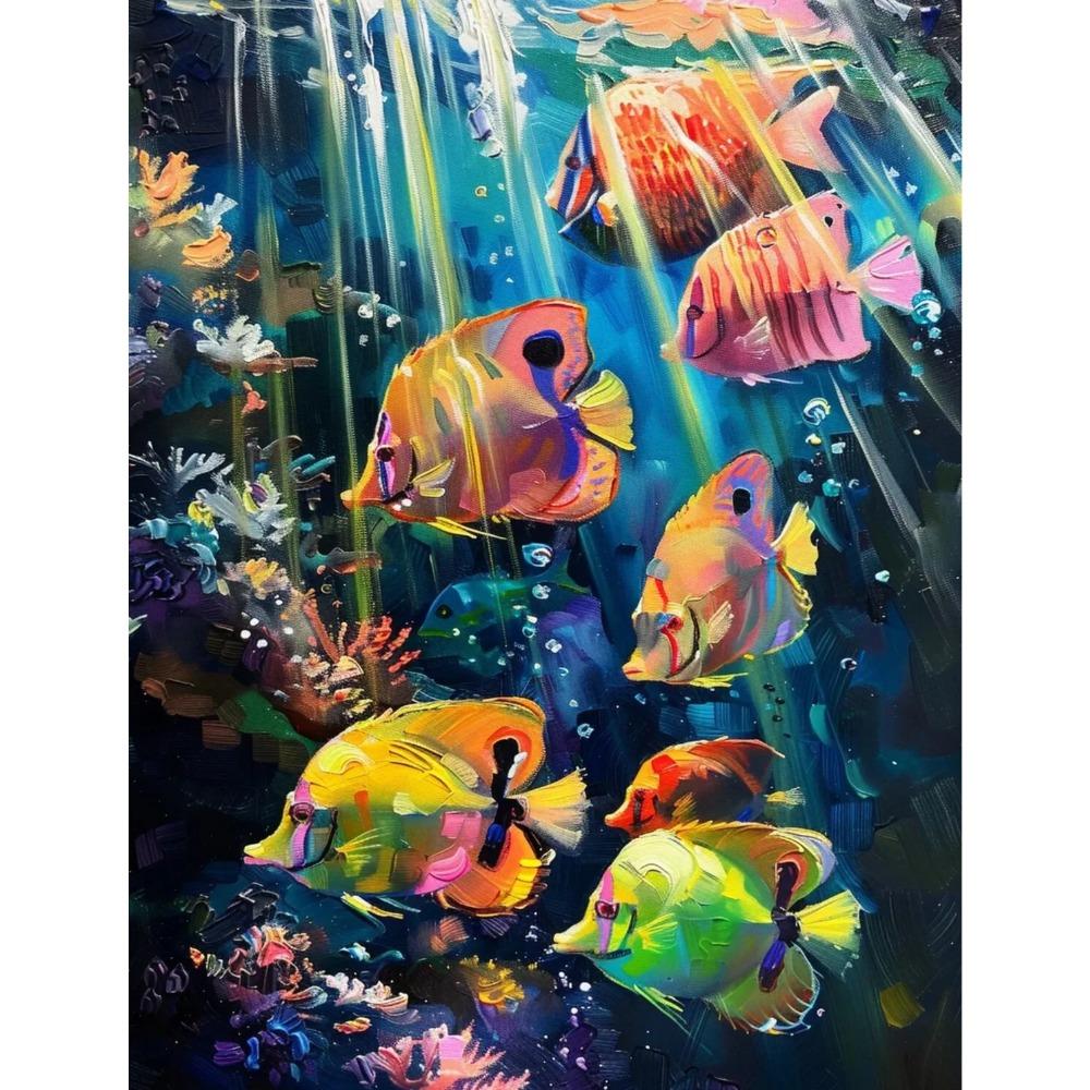 Fish in The Sea Marine Organism Poster Colorful Tropical Fish Oil Canvas Painting Animal Wall Art Picture Living Room Home Decor