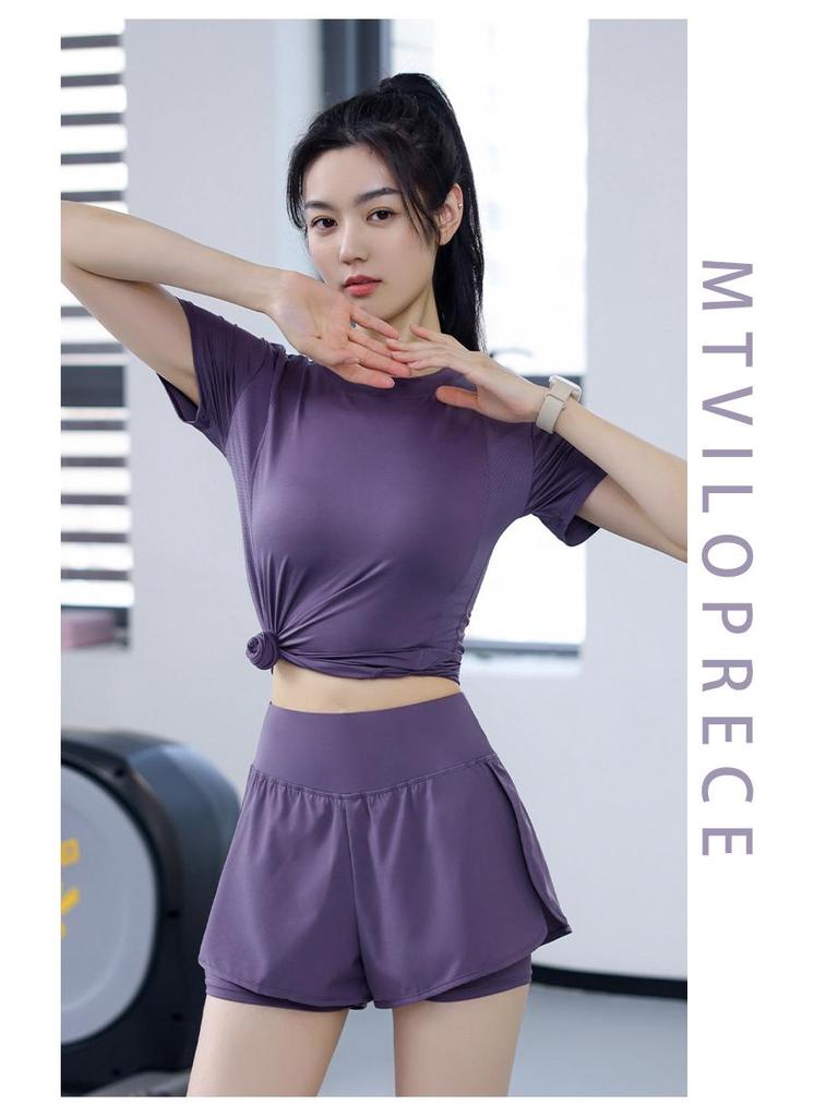 Women's Summer Quick-Dry Yoga and Running Set - Breathable, Short-Sleeved Top and Shorts