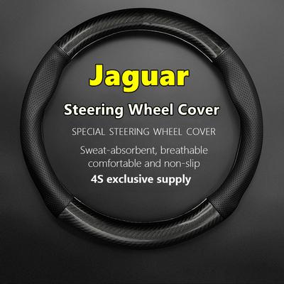 For Jaguar Steering Wheel Cover Leather Carbon Fiber Fit XF XE F Pace XJ X-type Ruitar E-Pace Emblem